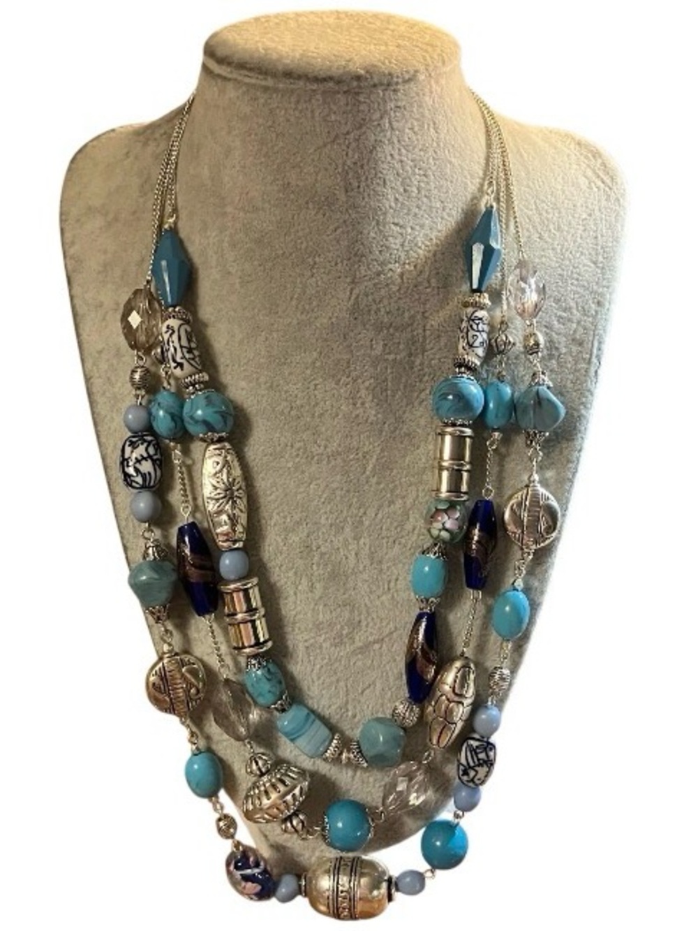 Avon Southwest Three Tier Necklace Bobo Bead Silver Tone